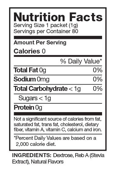 Pure Via Stevia Plant-Based Sweetener Box of 800 Packets Nutrition Facts