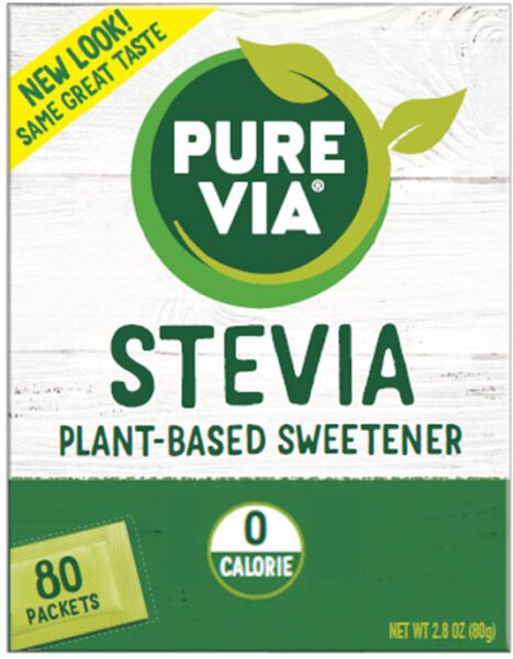 Pure Via Stevia Plant-Based Sweetener Box of 80 Packets